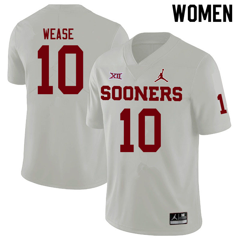 Women #10 Theo Wease Oklahoma Sooners Jordan Brand College Football Jerseys Sale-White - Click Image to Close